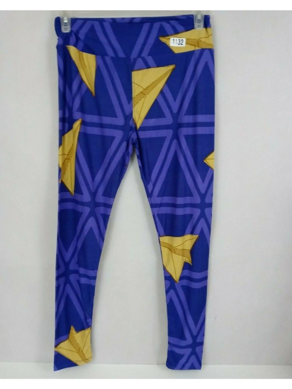 New LuLaRoe Tall & Curvy Leggings Purple With Gold Paper Airplanes Design
